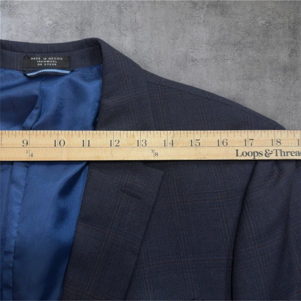 TOMMY HILFIGER Mens Navy Glen Plaid Wool Blazer Two Button Sport Coat Jacket 38L